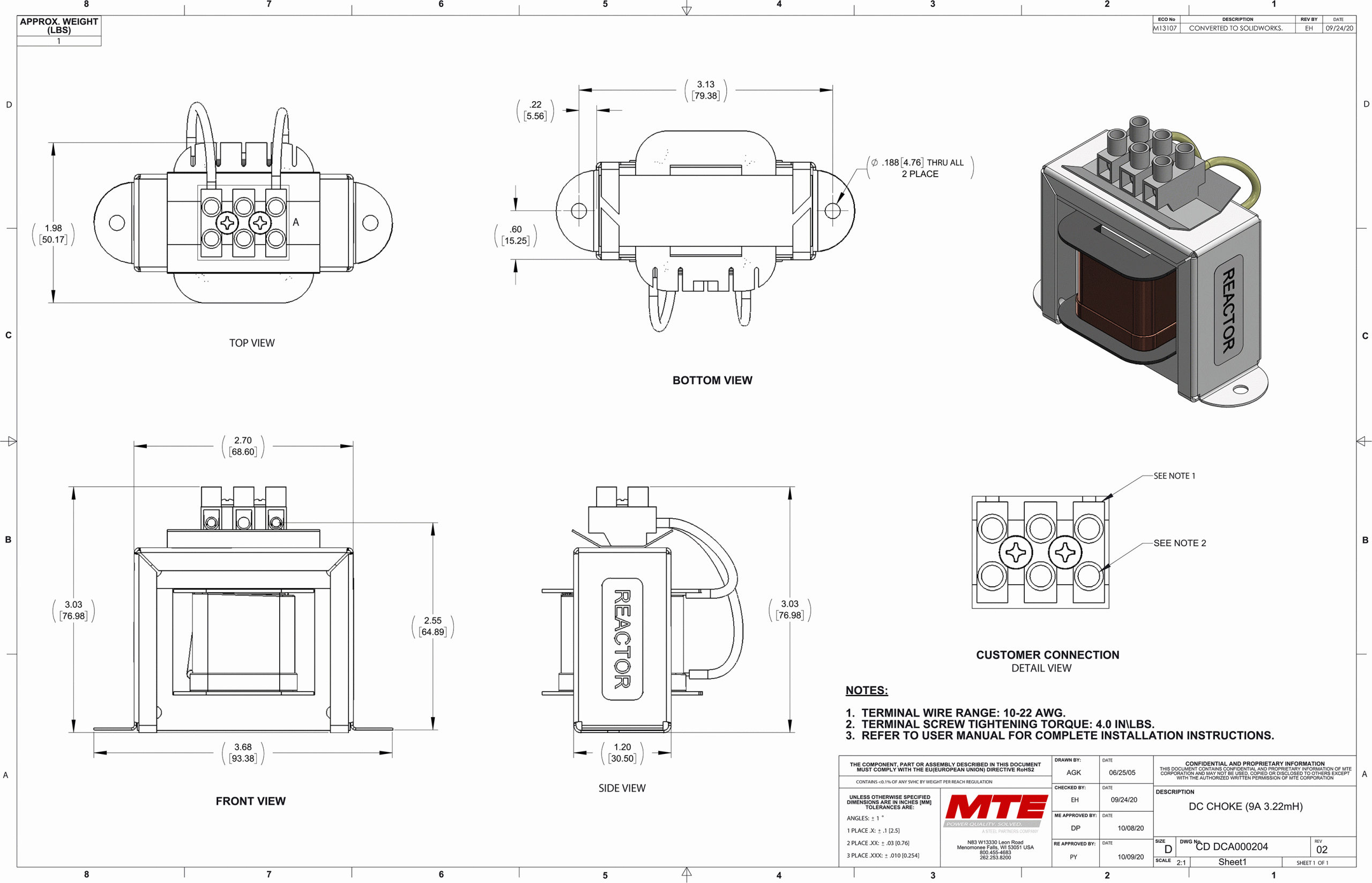 Drawings of MTE DC Link Choke DCA000204