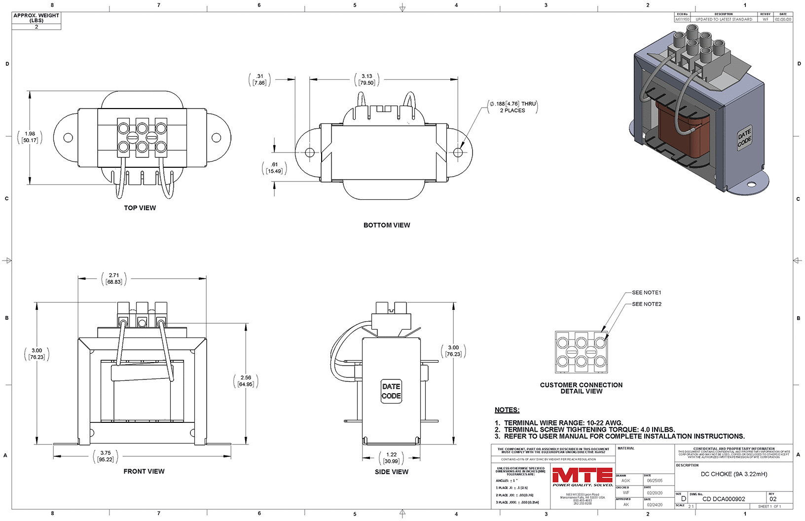 Drawings of MTE DC Link Choke DCA000902