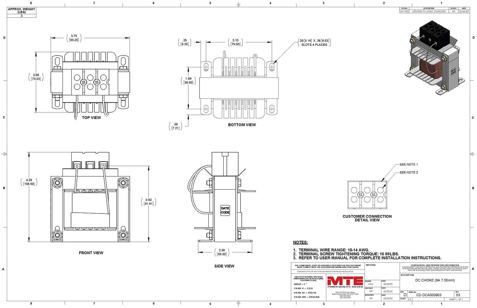 Drawings of MTE DC Link Choke DCA000903