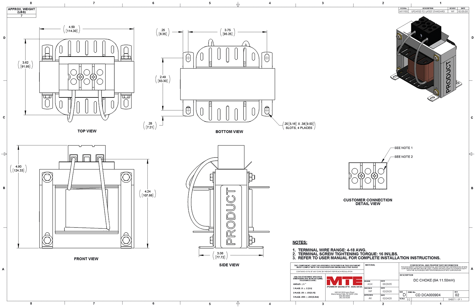 Drawings of MTE DC Link Choke DCA000904