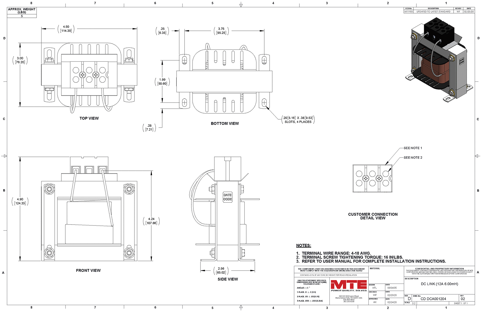 Drawings of MTE DC Link Choke DCA001204