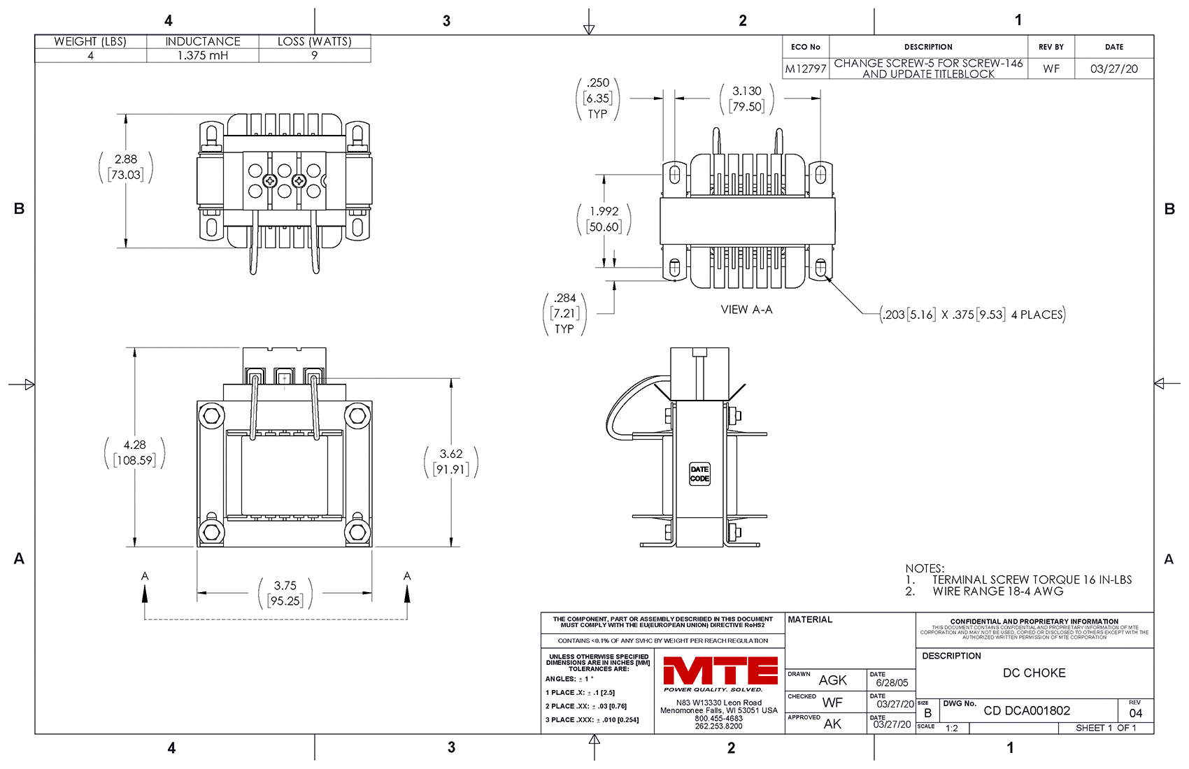 Drawings of MTE DC Link Choke DCA001802