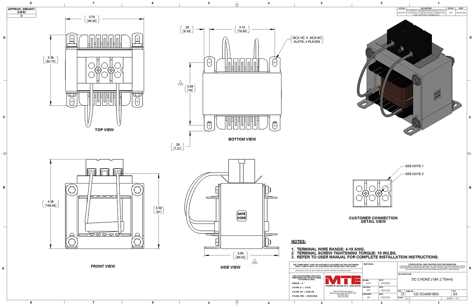 Drawings of MTE DC Link Choke DCA001803