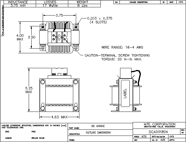 Image of an MTE DC Link Choke DCA001804