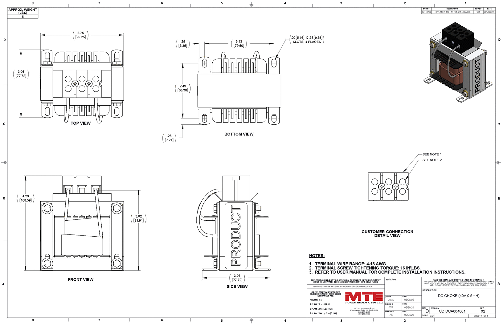 Drawings of MTE DC Link Choke DCA004001
