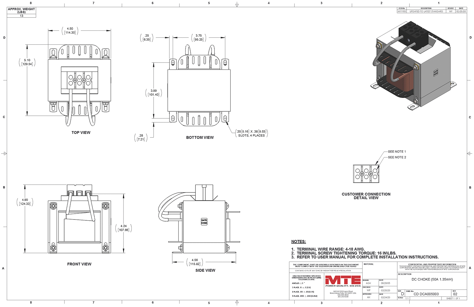 Drawings of MTE DC Link Choke DCA005003