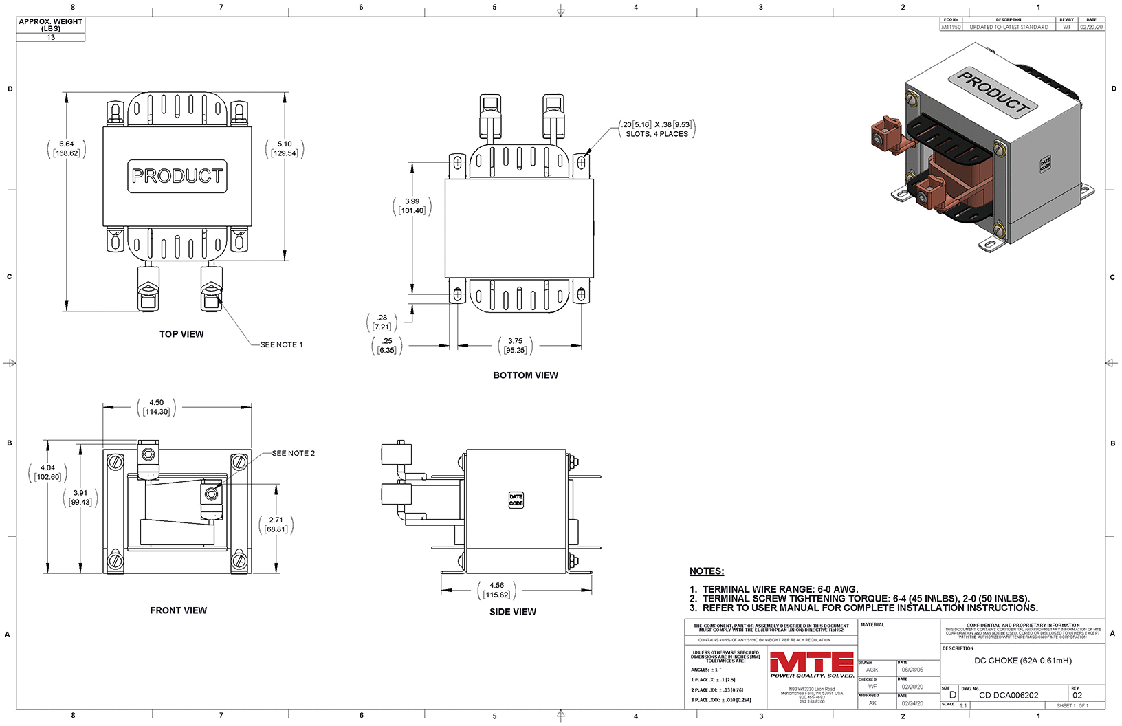 Drawings of MTE DC Link Choke DCA006202