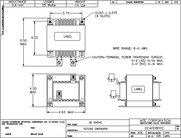 Image of an MTE DC Link Choke DCA008002